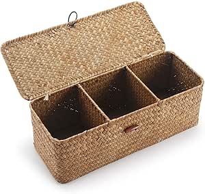 Seagrass Storage Basket with Lid Rectangular Small Woven Shelf Baskets with Sections for Organize Snack Toys Tampon Toilet Roll Storage, Tampon Storage, Storage Basket With Lid, Roll Storage, Shelf Baskets, Seagrass Storage Baskets, Storage Baskets With Lids, Wicker Shelf, Bathroom Baskets