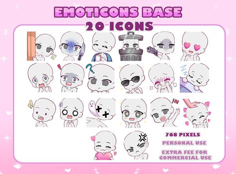 How To Draw Twitch Emotes, Twitch Emotes Ideas Base, Vtuber Emotions, Vtuber Emotes Base, Twitch Emotes Template, Twitch Emoji Base, Twitch Emotes Base Free, Twitch Emotes Tutorial, Emotes For Twitch