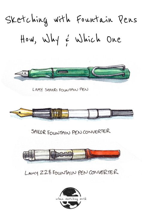 Sketching with a fountain pen – why, how and which one? – Urban Sketching World Fountain Pen Doodles, Drawing With Fountain Pen, Fountain Pen Sketches, Fountain Pen Ink Art, Sketching And Watercolor, Fountain Pen Art Drawing, Calligraphy Pen Drawing, Calligraphy Fountain Pen, Fountain Pen Drawing Sketching