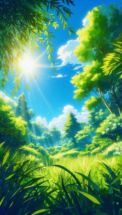 Wonderful days spent amidst a serene garden basked in the warmth, with the great sky reflecting blue serenity! #anime nature #sky anime #garden anime #4k wallpaper #desktop wallpaper #background collection #street art #sunset colors Sunny Woods Aesthetic, Anime Nature Wallpaper, Anime Garden, Everyday Painting, Anime Sunset, Sunny Aesthetic, Anime Nature, Commission Ideas, Heart Garden