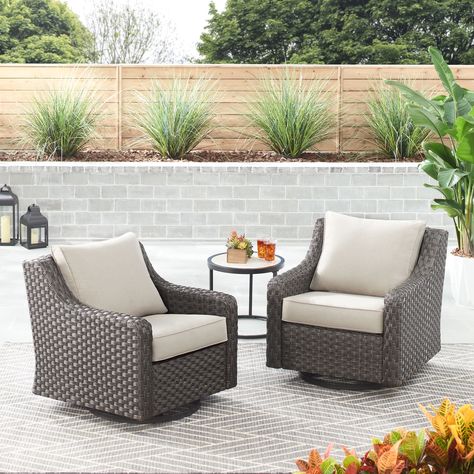 Better Homes & Gardens River Oaks Outdoor Swivel Gliders with Patio Covers, Set of 2, Dark Brown - Walmart.com Brown Wicker Patio Furniture Ideas, Dark Weather, Outdoor Glider, Wicker Rocking Chair, Swivel Dining Chairs, Patio Covers, Outdoor Conversation Sets, Rocker Chairs, Outdoor Patio Furniture Sets