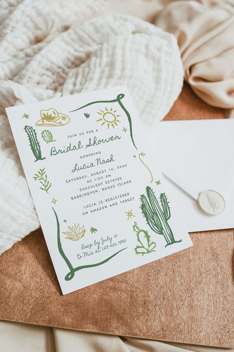 LUCIA | Cactus Western 'Bout Love Scribble Bridal Shower Invitation Fiesta Taco Doodle Template, Instant Download Editable Printable Invite No time to siesta, it's time to fiesta! This bridal shower invitation features adorable hand drawn western doodle scribble illustrations paired together with minimalist simple script. Perfect for Cinco de Mayo or Bridal Shower or for any time of year! Personalize this template using Corjl's self-editor 50th Birthday Party For Men, Taco Doodle, Birthday Party For Men, Doodle Template, Cactus Invitation, Wedding Stationary Ideas, 2024 Wedding Trends, Cactus Western, Rodeo Party