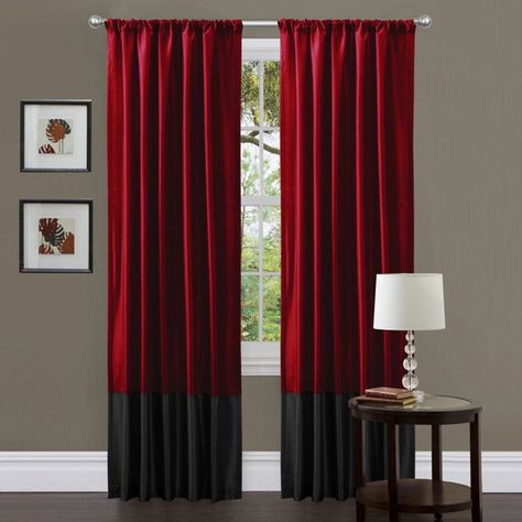 Lush Decor Red/ Black Milione Fiori 84-inch Curtain Panel Pair (Panel Pair), Size 42 x 84 (Polyester, Color Block) Red And Black Curtains, Red Curtains Living Room, Color Block Curtains, Bed Drapes, Bedroom Drapes, Living Room Red, Lush Decor, Bedroom Red, Black Windows