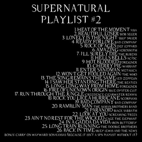 Dean Winchester Playlist, Supernatural Playlist, Supernatural Birthday, Supernatural Party, Music List, Playlist Music, Supernatural Quotes, Night Moves, Supernatural Memes