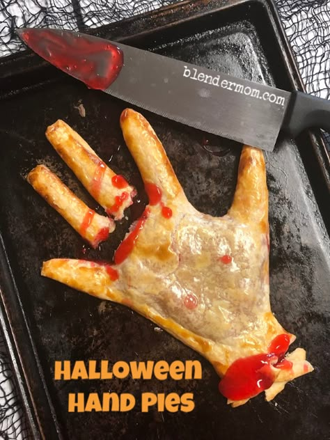 Creepy Halloween Pies, Hand Pie Halloween, Hand Pies Halloween, Scary Halloween Pies, Halloween Handpies, Halloween Hand Food, Halloween Hand Pies, Halloween Appetizers For Party Adults, Halloween Pies