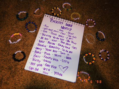 words to put on your bracelets 💕🤪 Good Words To Put On A Bracelet, Words To But On Bracelets, Bracelets To Make For Your Best Friend, Phrases To Put On Bracelets, What To Put On Bracelets Words, Words To Put On Your Bracelets, Word To Put On Bracelet, Things To Say On Bracelets, Beaded Bracelets Sayings