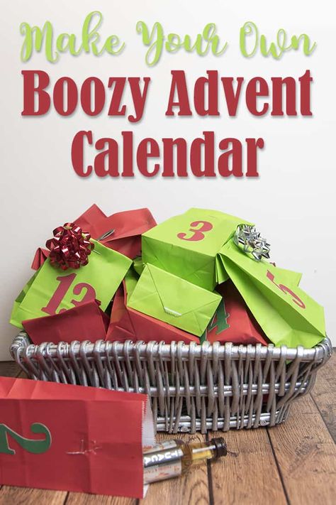 How to make your own booze Advent calendar for December Booze Advent Calendar Diy, Cocktail Advent Calendar, Alcohol Advent Calendar, Hanukkah Ideas, Wine Advent Calendar, Pomegranate Liqueur, Cucumber Vodka, Calendar Advent, Malibu Coconut