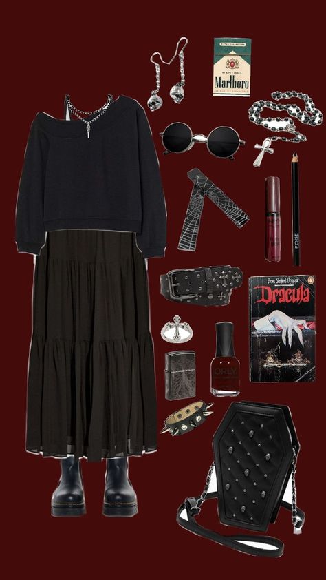 Horror Core Outfits, Cultcore Fashion, Casual Goth Outfits Fall, Goth Vintage Outfits, Nancy The Craft Outfit, Goth Outfit Board, The Craft Outfits Aesthetic, Alt Aesthetic Outfits, Subtle Goth Outfit