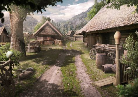 Fantasy Background Desktop, Medieval Backgrounds, Medieval Landscape, Village Vibes, 2d Background, Background Anime, Wattpad Background, Gacha Backgrounds, Fantasy Village