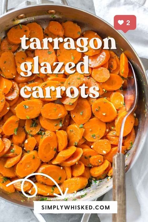 These tarragon glazed carrots are by far the best carrots I've ever tasted in my life. They are full of flavor - sweet and savory - and perfectly tender. You have got to try them. Tarragon Carrots, Turkey Dinner Sides, Tarragon Recipes, Canned Carrots, Glazed Carrots Recipe, Roasted Vegetable Recipes, Vegetarian Sides, Root Veggies, Vegetarian Side Dishes