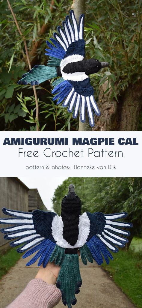 Amigurumi Magpie Free Crochet Pattern Magpie Crochet Pattern Free, Realistic Crochet Pattern, Raven Crochet Pattern, Crochet Birds Free Pattern Amigurumi, Crochet Raven Pattern Free, Hummingbird Crochet Pattern Free, Free Crochet Pattern Doll, Crochet Magpie, Crochet Bird Free Pattern