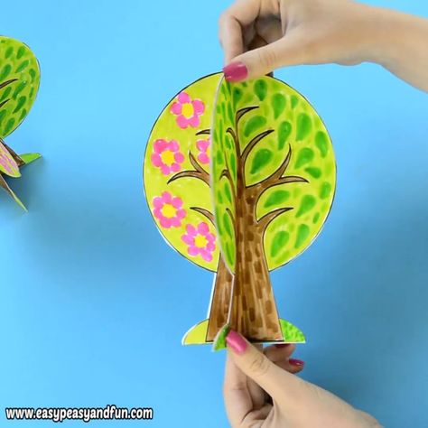 Four Seasons Tree Craft, Seasons Tree Craft, Seasons Craft, Buku Diy, Four Seasons Tree, Kraf Kertas, Tree Craft, Art And Craft Videos, Childrens Crafts