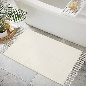 Lahome Boho Bathroom Rugs, Small 2x3 Door Mat Indoor Lightweight Entryway Rug Washable Cotton Area Rug with Tassels, Farmhouse Non-Shedding Beige Throw Rug Low Pile Carpet for Kitchen Laundry Farmhouse Bathroom Rugs, Boho Bathroom Rugs, Boho Bathroom Rug, Rug With Tassels, White Bathroom Rug, Door Mat Indoor, Beige Throws, Door Bedroom, Kitchen Rugs Washable