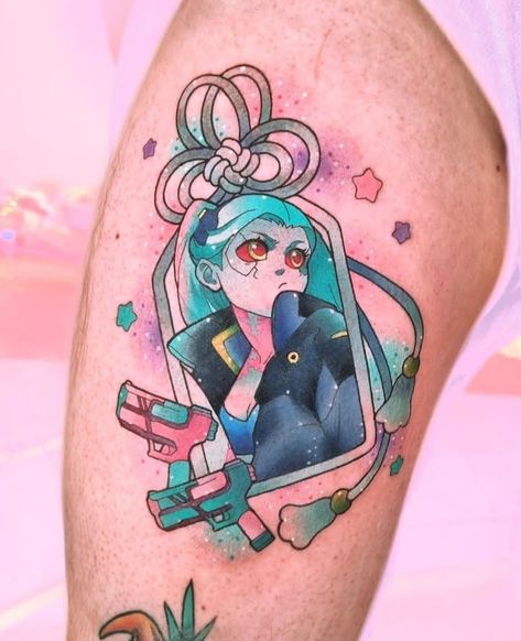 Follow Mind Tattoos for more 🔥 Rebecca Cyberpunk Edgerunners Tattoo, Rebecca Tattoo, Cyberpunk Tattoo, Idea Tattoo, Anime Tattoo, Cute Little Tattoos, Hu Tao, Little Tattoos, Anime Tattoos