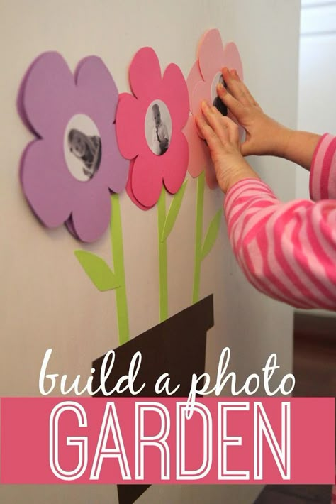 Toddler Approved!: Build a Photo Garden for Babies & Toddlers, would make a cute preschool classroom billboard display for spring time. Photo Garden, Infant Classroom, Picture Frame Crafts, Infant Room, Toddler Classroom, Daycare Crafts, Daycare Ideas, Spring Activities, Toddler Art