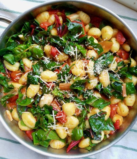 Gnocchi with Swiss Chard and Tomatoes — Ugly Vegan Kitchen Recipe For Gnocchi, Guyana Recipes, Boar Recipes, Recipes Gnocchi, Cocotte Recipes, Dysphagia Recipes, Swiss Chard Recipes Easy, Boudain Recipes, Cardamon Recipes