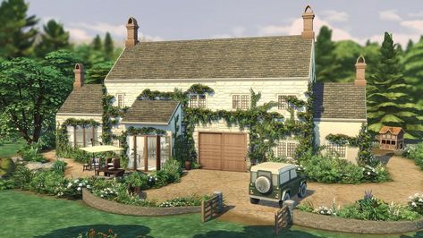 https://www.instagram.com/p/CSuT7F2jErH/?igshid=MDJmNzVkMjY= Sims 4 Scottish House, Modern Cottage Sims 4, Sims 4 Farmhouse Cc Maxis Match, Ts4 Cottage Living Cc, Sims 4 English Cottage, Sims 4 Barn House, Sims 4 Farmhouse Interior, Sims 4 Houses No Packs, Sims 4 Legacy House