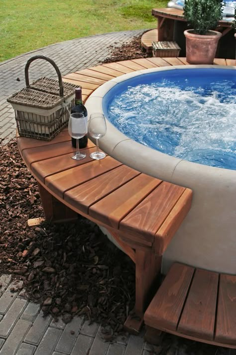 Creating a Luxury Hot Tub Area in your Garden - by GuestAuthor Whirlpool Deck, Hot Tub Area, Round Hot Tub, Hot Tub Landscaping, Luxury Hot Tubs, Hot Tub Surround, Hot Tub Patio, Hot Tub Gazebo, Gazebo Plans