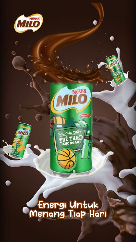 Milo Drink, Creative Advertising Photography, Milk Brands, Adobe Illustrator Graphic Design, Food Template, Creative Advertising Design, Slogan Design, Drinks Design, Ads Creative