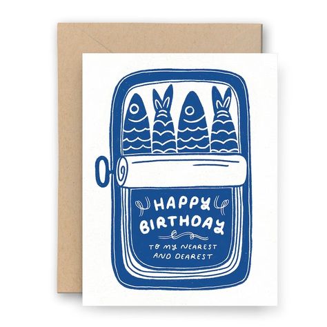 Happy Birthday Sardine Can Card Letterpress Card - Etsy Sardine Can, Cute Birthday Cards, Happy Birthday To My, Letterpress Cards, Blank Paper, Letterpress Printing, Birthday Greeting Cards, Paper Goods, Blank Cards