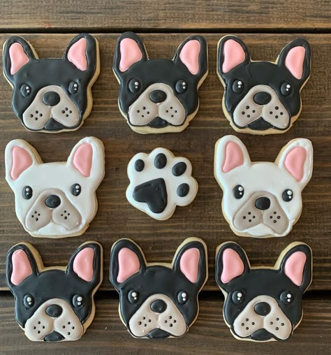 Black Lab Cookies Decorated, French Bulldog Cookies, French Bulldog Cookies Decorated, Dog Face Cookies, Frenchie Cookies, Dog Decorated Cookies, Puppy Cookies Decorated, Dog Cookies Decorated, Dog Birthday Cupcakes