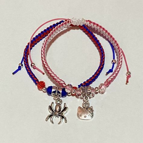 Spider Man And Hello Kitty Matching Bracelets, Spiderman And Hello Kitty Matching Bracelets, Spider Man And Hello Kitty Bracelet, Hello Kitty And Spiderman Bracelet, Spider Man Matching, Spiderman And Hello Kitty, Hello Kitty And Spiderman, Bracelet Making Tutorial, Hello Kitty Bracelet