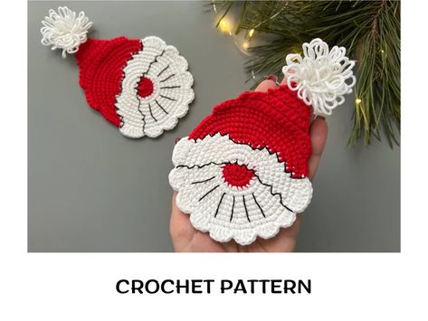 Crochet Santa Coaster Pattern PDF Gift Christmas Coaster - Etsy Santa Coasters, Coaster Crochet Pattern, Coaster Table, Coaster Crochet, Table Home Decor, Santa Gnome, Coaster Pattern, Puppet Patterns, Crochet Santa