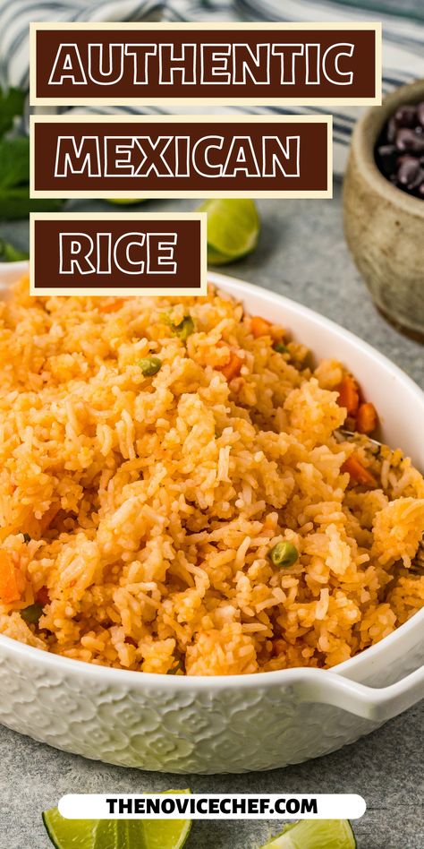 This easy, Authentic Mexican Rice is made with fresh tomatoes, onion, garlic, peas, and more! A fragrant, flavorful side dish that’s a must-have with any Mexican main course. Mexican Rice With Potatoes, Fajita Sides, Authentic Spanish Rice Recipe, Fajita Side Dishes, Garlic Peas, Homemade Mexican Rice, Homemade Spanish Rice, Easy Popovers, Authentic Mexican Rice