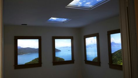 LED windows providing light and nature in windowless rooms  — Sky Inside UK Limited Indoor Perspective, False Window, Honeycomb Wallpaper, Lead Windows, Window Light, Starry Night Sky, Outside World, Natural Lighting, Led Panel