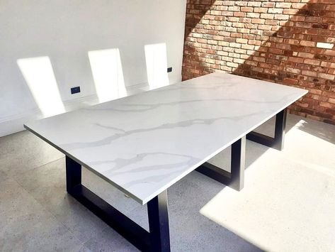 White Quartz Dining Table, Granite Dining Table Ideas, Quartz Dining Table, Granite Dining Table, Quartz Table, Office Table Design, Stone Dining Table, Study Table, Office Table