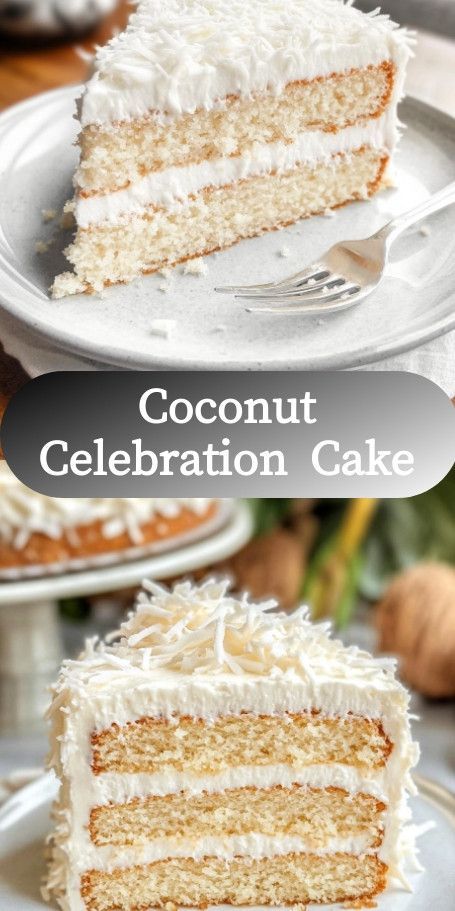 Coconut Celebration Cake: A moist and rich coconut cake with creamy coconut frosting, perfect for any special occasion. #CoconutCake #CakeRecipe #DessertLover #BakingFun #SweetTreats #CoconutLover #HomemadeCake #CelebrateWithCake #YummyDesserts #BakingIdeas Moist Coconut Cake Recipe, Moist Coconut Cake, Coconut Cream Cake, Boxed Cake Mixes Recipes, Coconut Cake Recipe, Coconut Frosting, Milk Cake, Homemade Cake, Celebration Cake