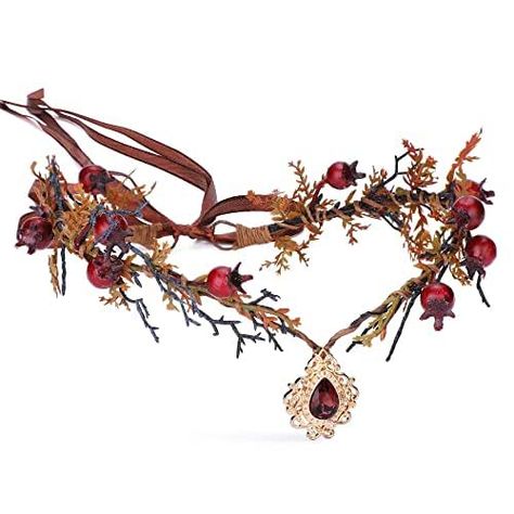 MOSTORY Handmade Elf Crown - Flower Fairy Headpiece Woodland Elven Headband Forest Fruit Circlet for Women Girls Renaissance Halloween Cosplay Red Woodland Fairy Crown, Elven Headpiece, Thorn Crown, Elf Crown, Woodland Crown, Fairy Headpiece, Fairy Cosplay, Hair Garland, Birthday Women