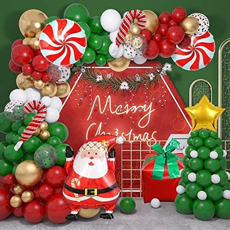 Merry Christmas Birthday, Bday Plans, Christmas Birthday Party Decorations, Friendsmas Party, Balloons Arch, Gold Confetti Balloons, Christmas Birthday Party, Christmas Balloons, Christmas Decorations Diy Outdoor