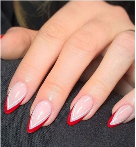 Almond French Tip, Red Almond, Christmas Gel, Geometric Nail Art, Nail Art For Beginners, Winter Nails Acrylic, Christmas Gel Nails, Cute Christmas Nails, Christmas Nails Easy