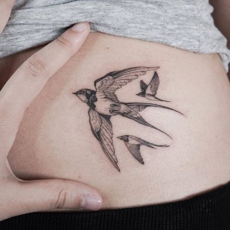 Mom and 2 kids tattoo for a really rough time. Three Mama Bird Tattoo, Mother Bird Tattoo, Boy Mom Tattoo, Kid Tattoos For Moms, Three Birds Tattoo, Mom Baby Tattoo, Swallow Tattoos, Mommy Daughter Tattoos, Tattoos For Mom