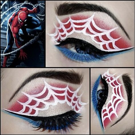 Spiderman inspired! Superhero Makeup, Spiderman Makeup, Halloween Makeup Diy, Art Kawaii, Male Makeup, Crazy Makeup, Halloween Makeup Looks, Fantasy Makeup, Cosplay Makeup