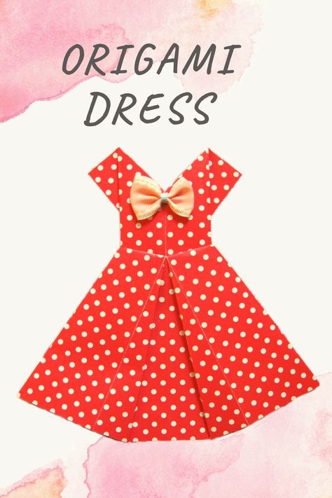 A craft tutorial demonstrating how to make cute origami dresses. Origami Dress Pattern, How To Make Paper Dresses Tutorial, Origami Dress Tutorial Step By Step, Origami Dress Fashion, Paper Dress Craft, Origami Dress Tutorial, Paper Dress Diy, Handkerchief Quilts, Handkerchief Quilt