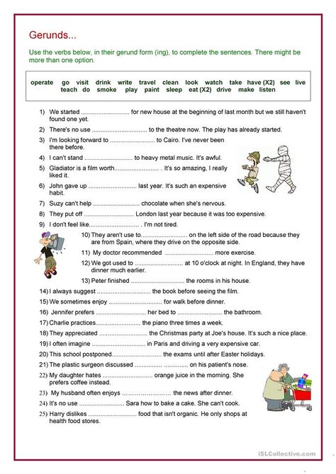 Gerund Exercises, Gerunds And Infinitives, English Grammar Exercises, English Teaching Materials, Grammar Exercises, English Exercises, Teaching English Grammar, Verb Worksheets, English Grammar Worksheets