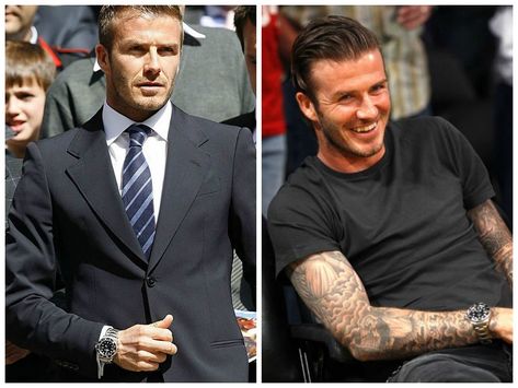 David Beckham wearing his Rolex Deepsea with both a suit and casual gear. (Images; Jake's Rolex World & Abaca) David Beckham Watch, Rolex Deepsea, Victoria And David, Dress Watches, Dress Watch, David Beckham, Rolex Watches, Rolex, Look At