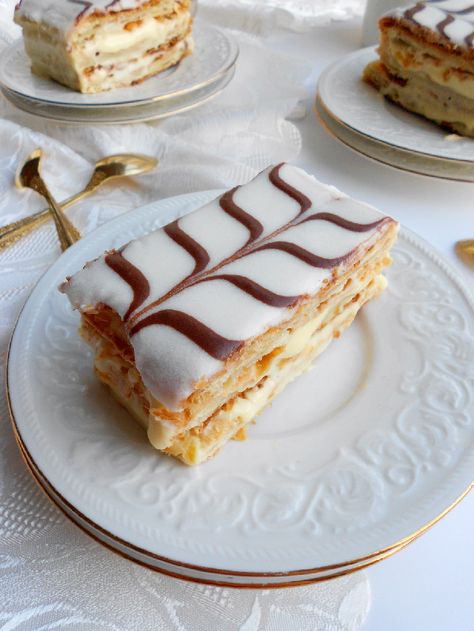 Classic French Napoleon (Mille-Feuille) | Culinary Couture | Bloglovin’ Napoleon Pastry, Napoleon Dessert, Napoleons Recipe, Napoleon Cake, British Desserts, French Dessert, French Desserts, Puff Pastry Recipes, Pastry Desserts