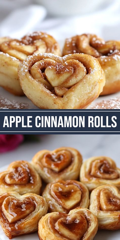 These heart-shaped apple cinnamon rolls are perfect for a cozy Valentine's Day breakfast. The rolls are soft, gooey, and filled with spiced apples. This pin visually represents a close-up of the freshly baked rolls, ready to be enjoyed as a special romantic treat. Apple Cinnamon Rolls, Spiced Apples, Apple Cinnamon, Breakfast Treats, Cinnamon Apples, A Cup Of Coffee, Cinnamon Rolls, Cup Of Coffee, Apples