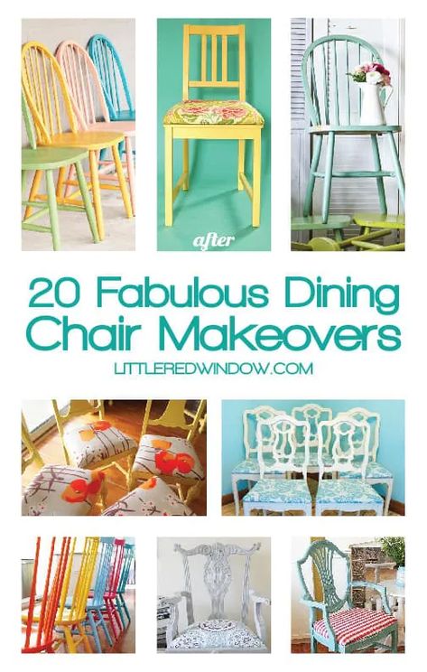 Upcycled Dining Chairs Ideas, Vintage Chairs Makeover Wood, Old Dining Chairs Makeover, Wooden Chair Redo, Refurbished Dining Chairs, Kitchen Chair Makeover, Painting Old Chairs, Recovered Dining Chairs, Wooden Chair Makeover