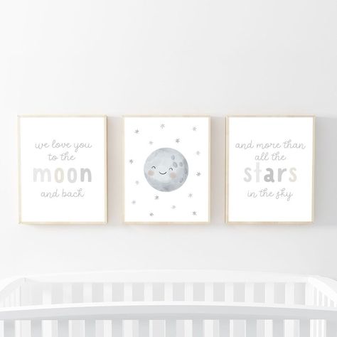 Moon Nursery Wall Art, Baby Nursery Prints, We Love You to the Moon and Back, Neutral Nursery Décor, Kid's Room Art, Toddler Room Printable - Etsy Love You To The Moon And Back Nursery, Above Crib Decor Girl, Moon Themed Nursery, Moon And Back Nursery, Above Crib Decor, Toddler Nursery, Baby Nursery Prints, Crib Decor, Baby Wall Decor