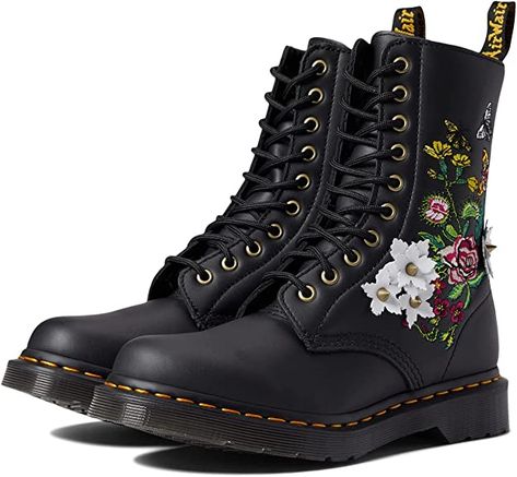 Amazon.com | Dr. Martens 1490 Bloom Black Nappa Leather UK 7 (US Women's 9) M | Mid-Calf Red Chelsea Boots, Doc Martens Women, 2976 Chelsea Boots, Floral Combat Boots, Dr Martens Womens, Platform Chelsea Boots, Floral Boots, Doc Martens Boots, Steel Toe Boots