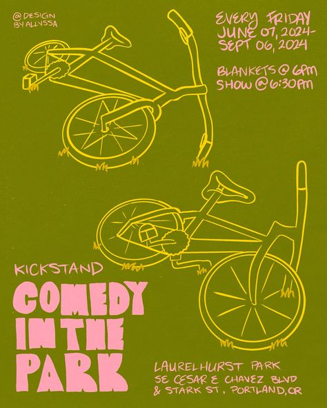 COMEDY IN THE PARK IYKYK, One of Portland’s best summer events is Comedy in the Park by @kickstandcomedy ✨ I love it so much I wanted to make a poster for it, out of a sketch I did while at one of the events 🤭 featuring all hand-drawn elements 🙂‍↕️ full process video coming soon Which color way is your favorite? - #posterdesign #posterdesigncommunity #type01 #womenoftype #designbywomen #portlandoregon #portlandevents #graphicdesign #tdkpeepshow #eyeondesign Win A Trip Poster Design, Fun Event Poster, Painting Event Poster, Illustrated Event Poster, Handrawn Poster, Event Signage Design, Summer Event Poster, Art Event Poster Design, Sapphic Poster