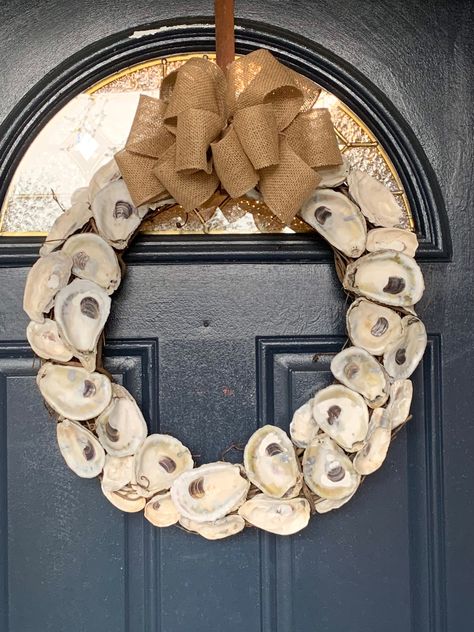 Seashell Mirror, Shell Wreath, Coastal Farmhouse, Wilmington Nc, Nautical Fashion, Farmhouse Wreath, Oyster Shell, Bohemian Home, How To Make Wreaths