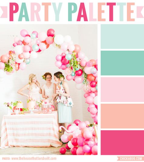 Party Palette: Flamingo pop party - Chickabug Baby Room Color Palette, Green Decoration, Baby Room Colors, Pink Girl Room, Bridal Shower Photos, Bachelorette Decorations, Pink Color Schemes, Color Palette Pink, Colorful Party