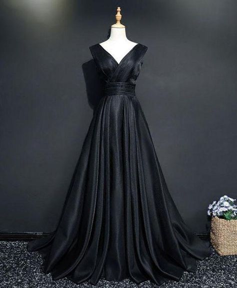 Simple Prom Dress Long, Prom Dress Black, Prom Dresses Simple, Black Evening Dress, V Neck Prom Dresses, Satin Evening Dresses, Pink Prom Dress, Black Prom Dress, Black Prom