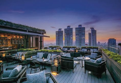 Bangkok Rooftop, Sky Bar Bangkok, Rooftop Bar Design, Roof Top Cafe, Bangkok Bar, Rooftop Restaurant Design, Bar Design Ideas, Rooftop Design, Marriott Bonvoy