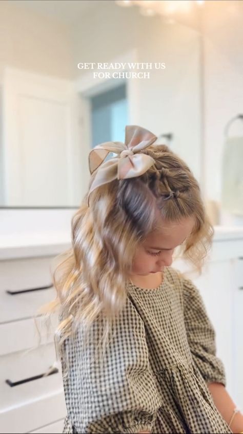 Our favorite day as a family 🤍 Mack joined in on the fun this morning!! 🤭🥹 Matching bow & tie are from @boonties #hairtutorial #hairstyle… | Instagram Toddler Church Hairstyles, Fancy Toddler Hairstyles, One Bow Hairstyles Toddler, Girls Hairstyles With Bow, Toddler Hairstyles With Bow, Hairstyles With Bows For Kids, Toddler Bow Hairstyle, Mommy And Me Hairstyles, Toddler Girls Hairstyles